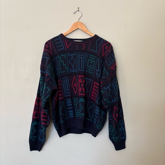 Vintage 90s London Fog Geometric Knit Sweater - Grandpacore Bold Multi Colour - Picture 2 of 8